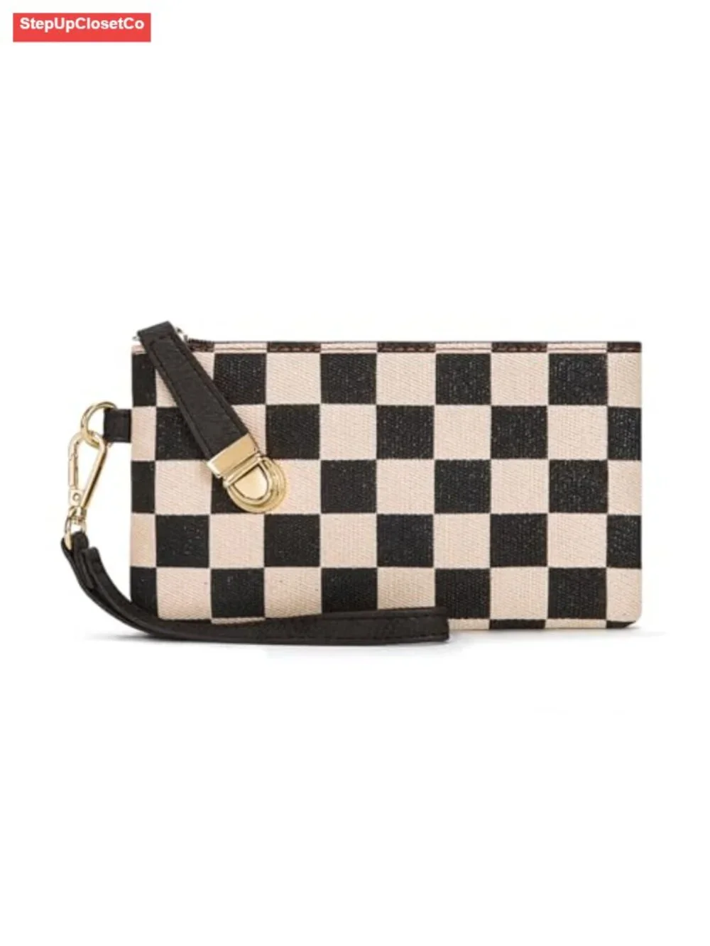 Small Checkered Wristlet Wallet with Detachable Strap, Lightweight and Portable